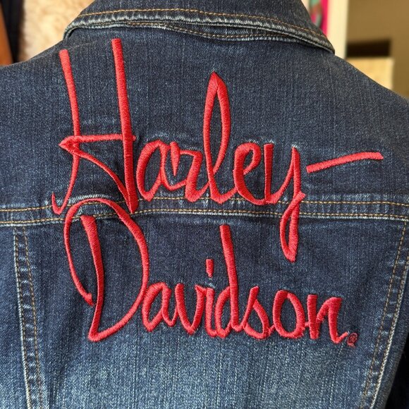 Harley-Davidson Denim Jacket Embroidered w/ Floral & Logo Design Womens Sz M - Picture 4 of 11